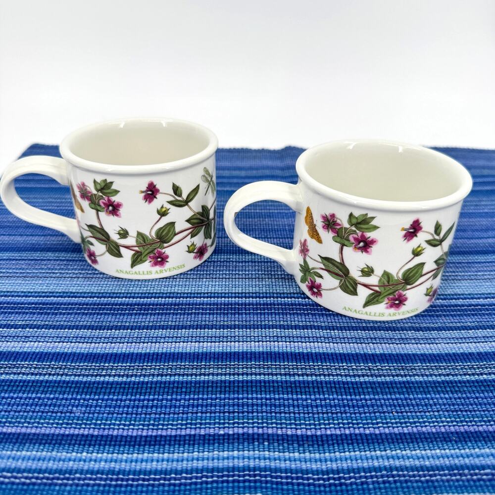 Portmeirion Botanic Garden Tea Cups Mugs 8 oz Pimpernel Set of 2 Vintage